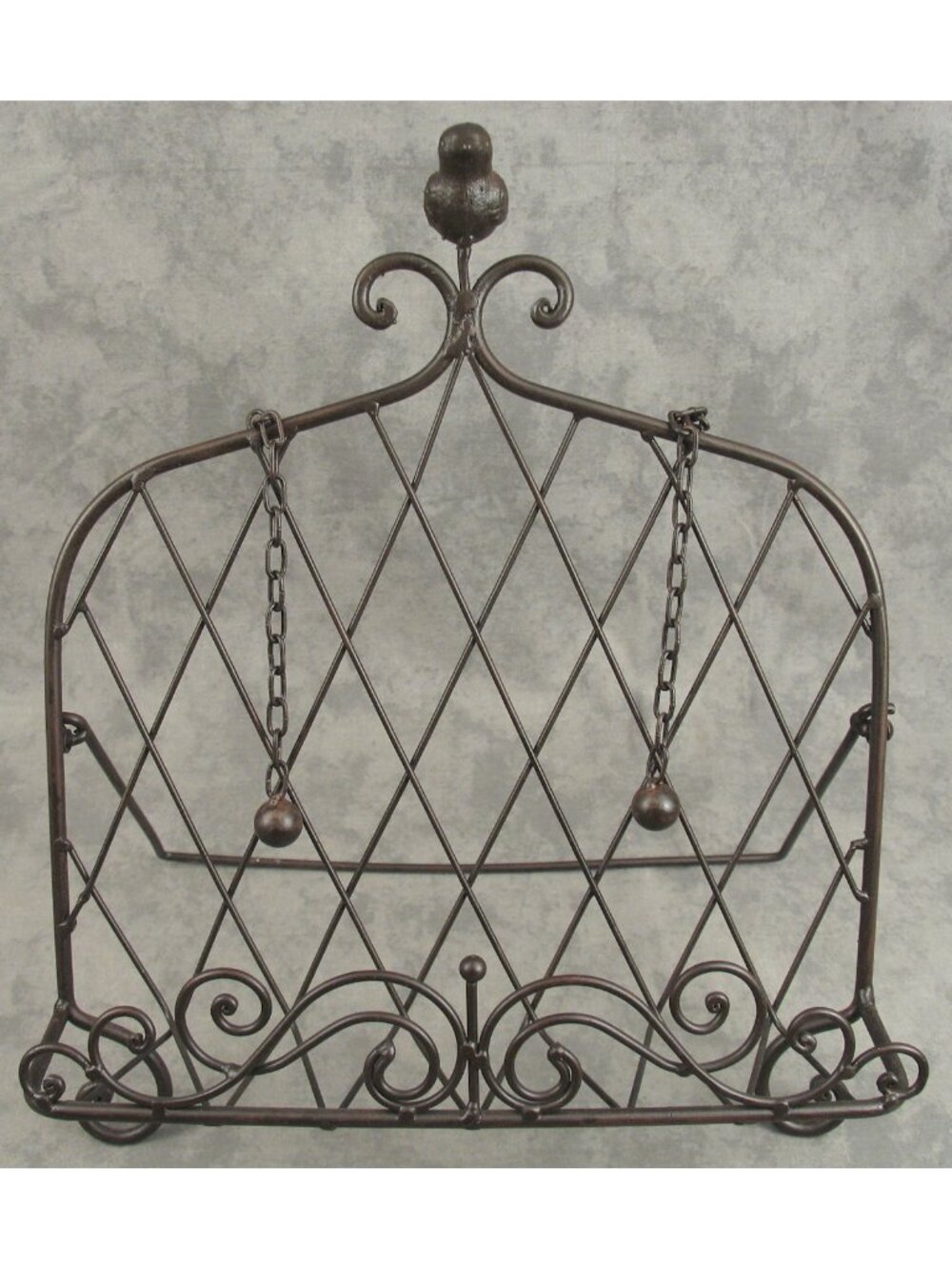 French Country Bird Wrought Iron Cookbook Stand Book Holder Easel Vintage Brown
